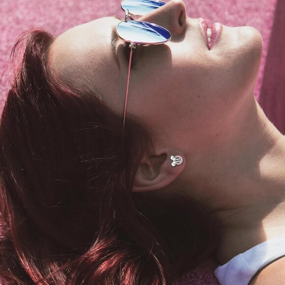 Pink Cubic Zirconia Sterling Silver Initial Stud Earrings for Girls - Picture 7 of 7